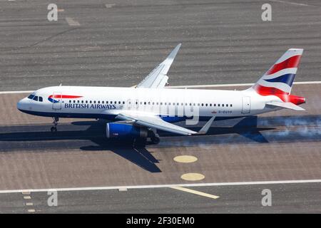 Gibilterra - 30 luglio 2018: British Airways Airbus A320 aereo all'aeroporto di Gibilterra (GIB). Foto Stock