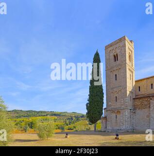 Attrazioni in Toscana: Abbazia di SantAntimo. Italia. Foto Stock