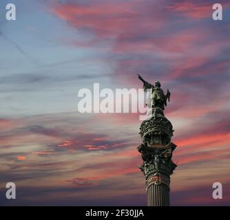 Monumento a Cristoforo Colombo a Barcellona, Spagna Foto Stock