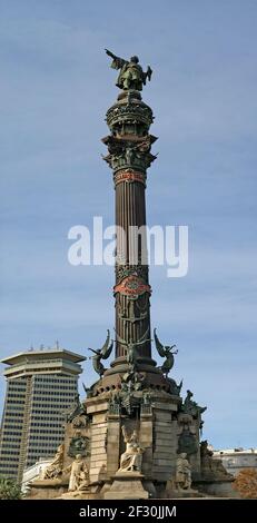 Monumento a Cristoforo Colombo a Barcellona, Spagna Foto Stock