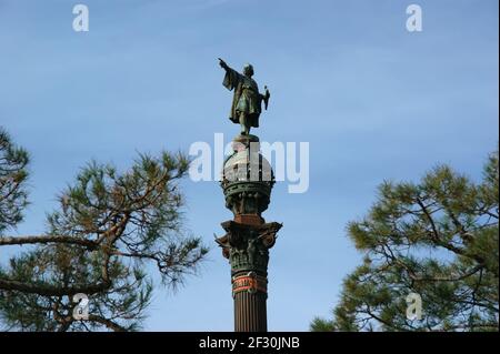 Monumento a Cristoforo Colombo a Barcellona, Spagna Foto Stock