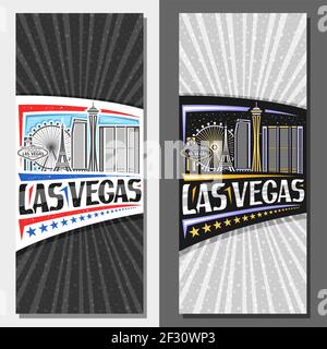 Vetector layout verticali per Las Vegas, dépliant decorativo con illustrazione del paesaggio americano della città di giorno e cielo crepuscolo sfondo, art design turistico Illustrazione Vettoriale