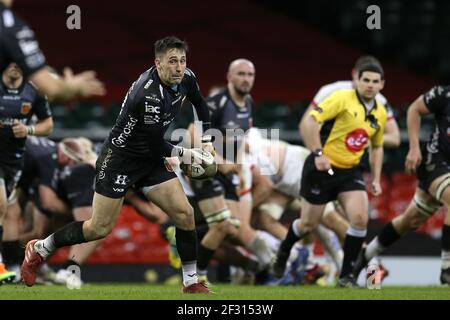 Cardiff, Regno Unito. 13 Marzo 2021. Sam Davies dei Dragoni in azione. Guinness Pro14 Rugby, Dragons contro Ulster Rugby al Principato di Cardiff sabato 13 marzo 2021. pic di Andrew Orchard/Andrew Orchard sports photography/Alamy Live news Credit: Andrew Orchard sports photography/Alamy Live News Foto Stock