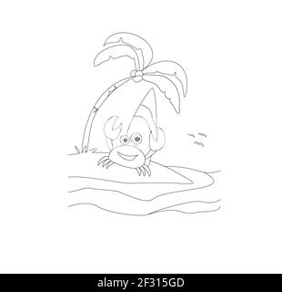 allegro surf granchio sulla spiaggia - libro da colorare Illustrazione Vettoriale