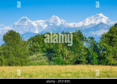 Geografia / viaggio, Svizzera, Eiger, 3970 m, monaco, 4107 m, vergine, 4158 m, Oberland Bernese, diritti aggiuntivi-di-liquidazione-Info-non-disponibile Foto Stock