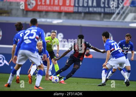 Albin Ekdal (Sampdoria)Morten Thorsby (Sampdoria)Musa Barrow (Bologna)Maya Yoshida (Sampdoria)Bartosz Bereszynski (Sampdoria) durante la partita italiana 'sarie A' tra Bologna 3-1 Sampdoria allo stadio Renato dall Ara il 14 marzo 2021 a Bologna, Italia. Credit: Maurizio Borsari/AFLO/Alamy Live News Foto Stock