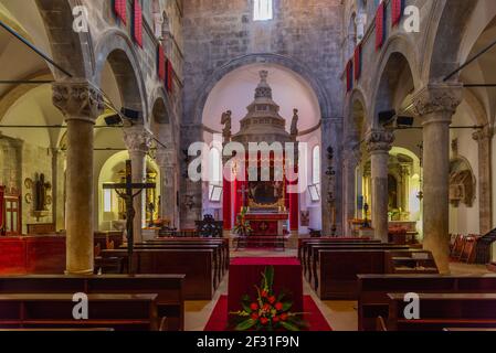 Korcula, Croazia, 28 luglio 2020: Interno della cattedrale di San Marco a Korcula, Croazia Foto Stock