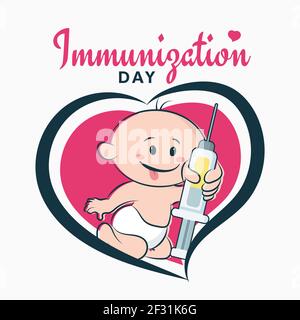 Poster del giorno di immunizzazione, cartoni animati della vaccinazione infantile illustrazione vettoriale Illustrazione Vettoriale