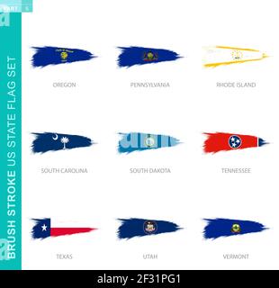 Vector Brush Stroke flag set of US states, nove Grunge flag: Oregon, Pennsylvania, Rhode Island, South Carolina, South Dakota, Tennessee, Texas, Utah, Illustrazione Vettoriale