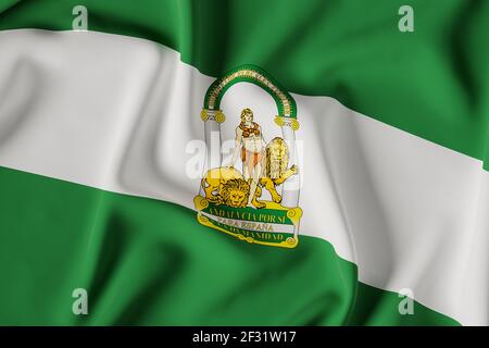 Andalusia ufficiale flag.3D rappresentazione illustrazione Foto Stock