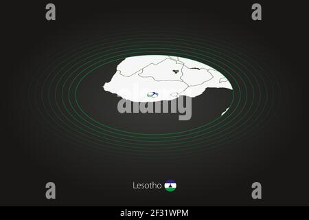 Mappa Lesotho in colore scuro, mappa ovale con paesi vicini. Mappa vettoriale e bandiera del Lesotho Illustrazione Vettoriale