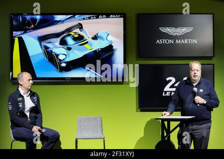 David King, Vice Presidente e Chief Special di Aston Martin, PALMER Andy, Chief Executive di Aston Martin, ritratto, conferenza stampa annunciando il progetto Hypercar Valkyrie durante la gara 2019 le Mans 24 ore, dal 15 al 16 giugno sul circuito di le Mans, Francia - Foto Marc de Mattia / DPPI Foto Stock