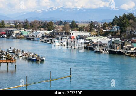 La Conner sul bordo del canale Swinomish nella Contea di Skagit, Washington state Foto Stock