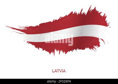 Bandiera della Lettonia in stile grunge con effetto ondulato, vettore grunge pennello colpo flag. Illustrazione Vettoriale