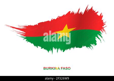 Bandiera del Burkina Faso in stile grunge con effetto ondulato, vettore grunge pennello traccia flag. Illustrazione Vettoriale