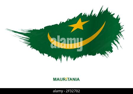 Bandiera della Mauritania in stile grunge con effetto ondulato, bandiera grunge pennello vettore colpo. Illustrazione Vettoriale