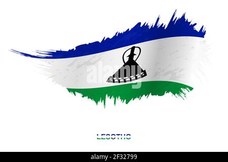 Bandiera del Lesotho in stile grunge con effetto ondulato, vettore grunge pennello traccia flag. Illustrazione Vettoriale