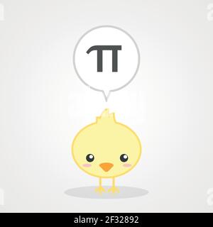 Pulcino e numero Pi. Giorno pi. Marzo 14. Illustrazione vettoriale, design piatto Illustrazione Vettoriale