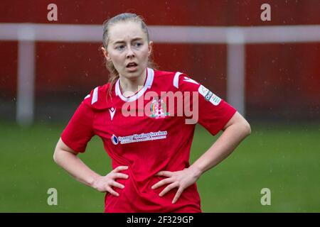 Briton Ferry Llansawel contro Cardiff si è riunito a Old Road nella Premier Women's League il 14 marzo 2021. Credito: Lewis Mitchell/YCPD Foto Stock