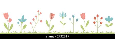 Giardino primaverile di fiori su sfondo bianco. Fiori di primavera colorati. Foto Stock