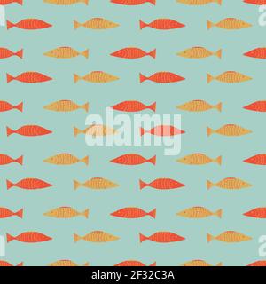 pattern vettoriale senza giunture di pesci rossi e gialli Illustrazione Vettoriale