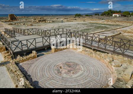 Casa di Theseo, sito di scavo, Parco Archeologico, Paphos, Cipro Foto Stock