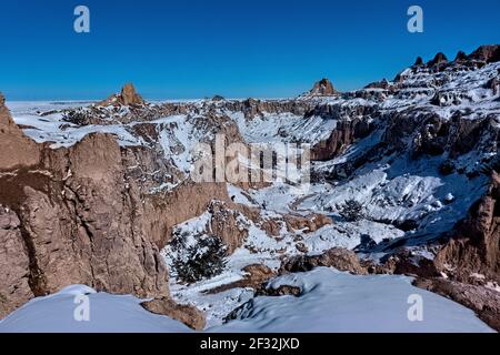 Badlands National Park in inverno, South Dakota, U.S.A Foto Stock