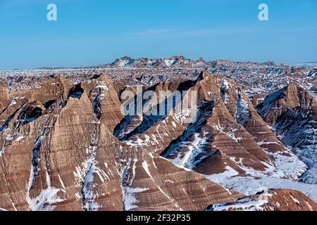 Badlands National Park in inverno, South Dakota, U.S.A Foto Stock