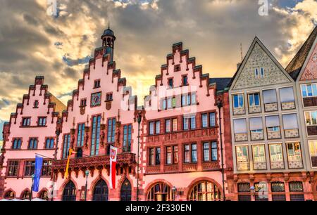 Il Roemer, il municipio medievale di Francoforte in Germania Foto Stock