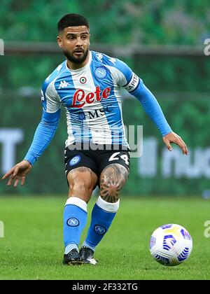 MILANO, ITALIA - MARZO 14: Lorenzo Insigne di Napoli durante la Serie A match tra AC Milano e Napoli allo Stadio Giuseppe Meazza il 14 Marzo 2021 in Foto Stock