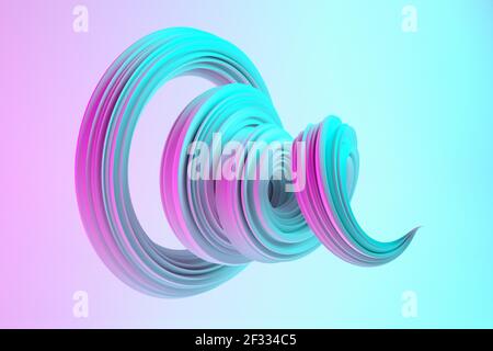 Astratto moderno dinamico ciano e rosa curva di flusso linee di forma a spirale di turbolenza o di torsione su sfondo colorato, illustrazione 3D Foto Stock