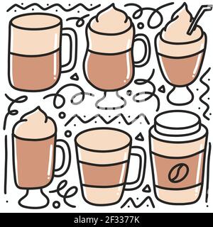 doodle set di caffè tazze disegno a mano Illustrazione Vettoriale