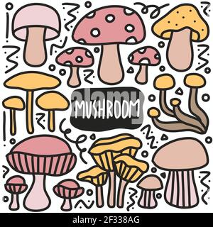 doodle tirato a mano vari funghi Illustrazione Vettoriale
