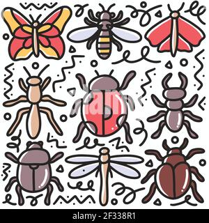 doodle insieme di disegno di mano di insetto Illustrazione Vettoriale