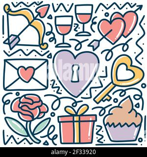 mano disegnata circa l'insieme di doodle di amore Illustrazione Vettoriale