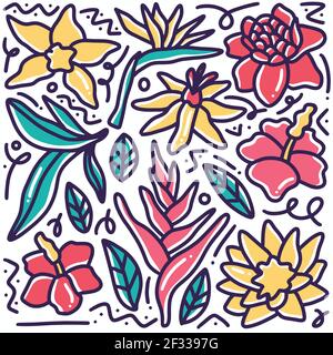 set di doodle di fiori disegnati a mano Illustrazione Vettoriale