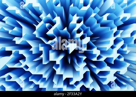 Illustrazione 3d di diverse righe di forme blu. Set di cubi su sfondo monocromico, pattern. Sfondo geometrico Foto Stock