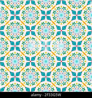 Modello senza giunture vettoriale. Piastrella con pattern islamico e arabico. Struttura moderna ed elegante con design mandala. Griglia geometrica ripetuta. Design grafico semplice. Foto Stock