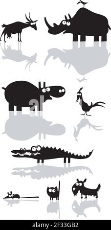 Set di animali da cartoon vettoriali divertenti Illustrazione Vettoriale