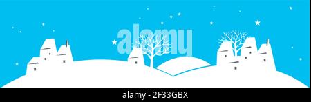 Immagine vettoriale del paesaggio invernale con case e alberi Illustrazione Vettoriale