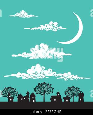 Paesaggio cartoon con alberi Illustrazione Vettoriale