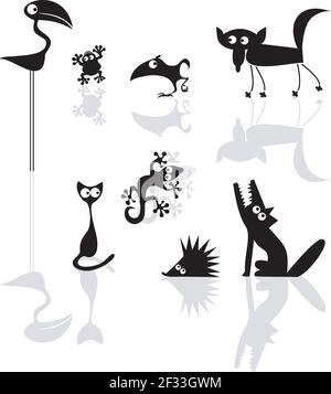 Set di animali da cartoon vettoriali divertenti Illustrazione Vettoriale