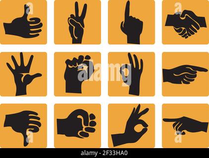 Impostare le icone dei gesti della mano Illustrazione Vettoriale