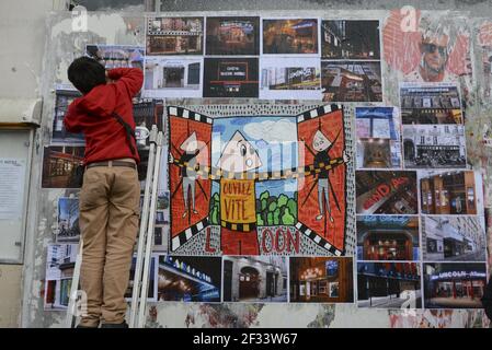 Al richiamo del CIP (Independent Parigine Cinemas), diverse centinaia di persone si sono riunite di fronte al cinema le Majestic in Bastille, per chiedere la riapertura delle sale, chiuse a causa del Covid-19. Foto entro il 14 marzo 2021. Foto di Georges Darmon/Avenir Pictures/ABACAPRESS.COM Foto Stock