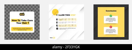 Tutorial sui social media, suggerimento, trucco, suggerimenti rapidi, modello di layout con sfondo geometrico di colore blu, bianco, giallo. Illustrazione vettoriale Illustrazione Vettoriale