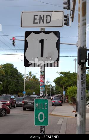 Geografia / viaggio, USA, Florida, Key West, terminal della US-Highway 1 Key West, Additional-Rights-Clearance-Info-Not-Available Foto Stock