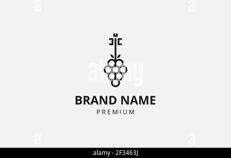 Esclusivo modello di design con logo a chiave d'uva adatto per una sana freschezza marca di frutta Illustrazione Vettoriale