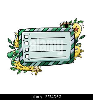 Telaio per doodle vettoriale per la progettazione. Illustrazioni doodle creative. Modello con una posizione per il testo. Illustrazione Vettoriale