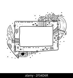 Telaio per doodle vettoriale per la progettazione. Illustrazioni doodle creative. Modello con una posizione per il testo. Illustrazione Vettoriale
