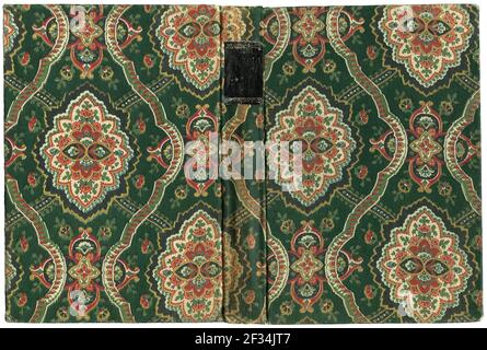 Antica copertina aperta in tela con ornamenti floreali Foto Stock